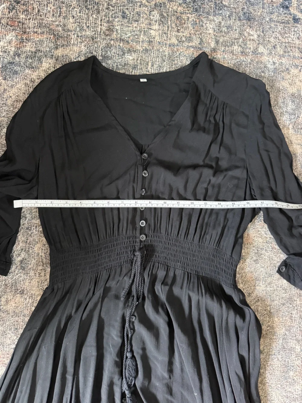Black Button-Front Maxi Dress with Smocked Waist - Picture 2 of 6
